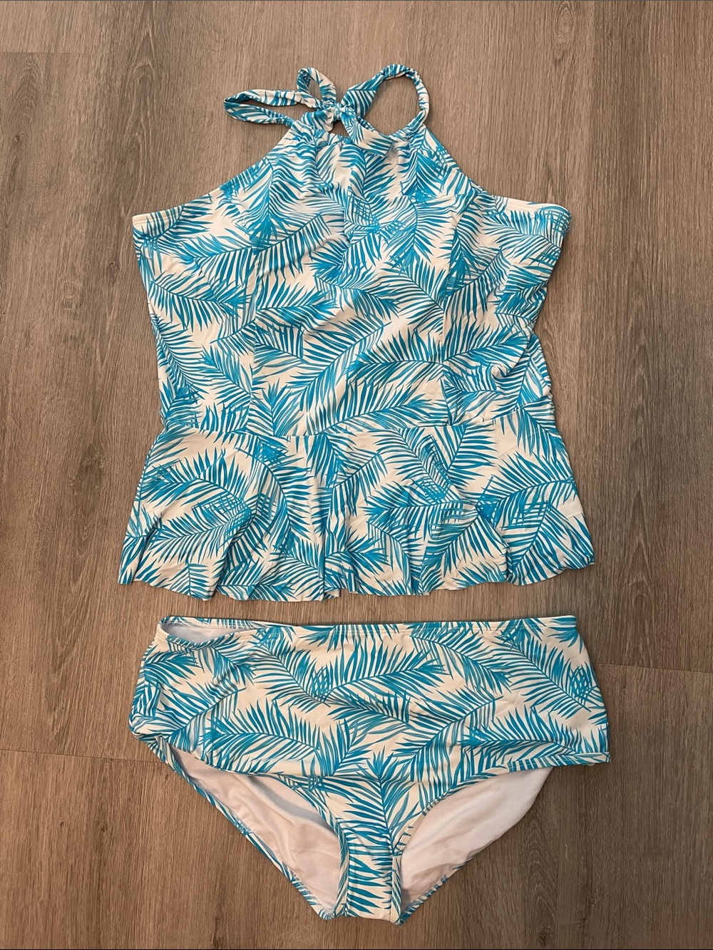 Blue & White Palm Print Tankini Set NWOT